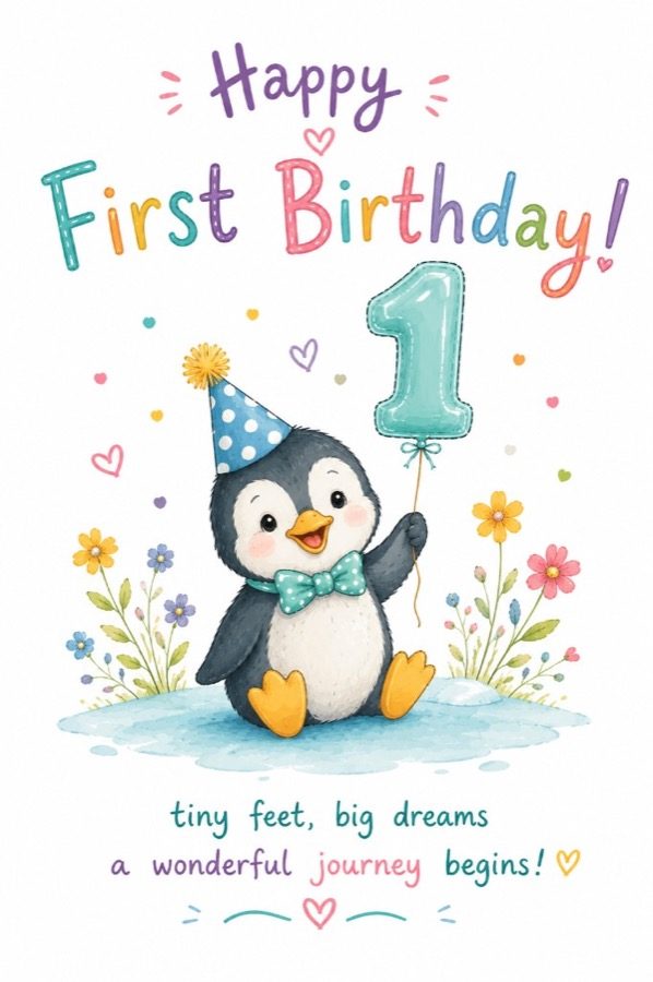 A Wonderful Journey Begins first birthday card